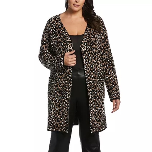 NWOT Animal Print Long Open Front Cardigan With Pockets - Picture 1 of 8